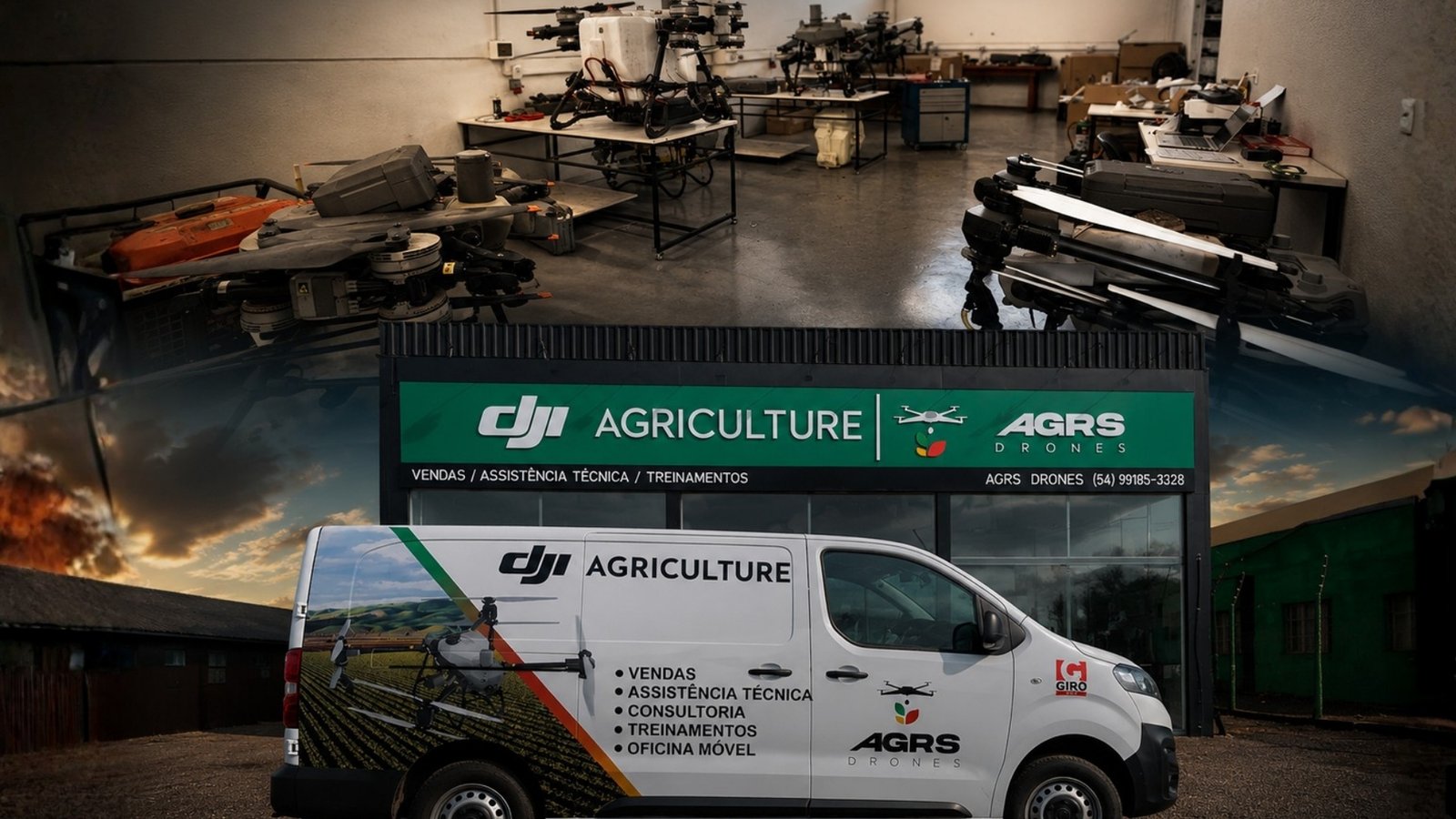 Oficina AGRS Drones e van de atendimento móvel DJI Agriculture